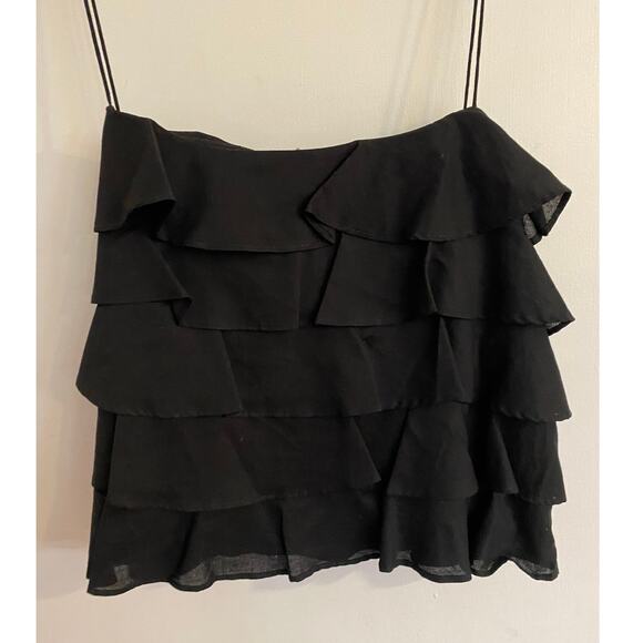 Ralph Lauren Tops - Ralph Ralph Lauren Black Ruffled Top with Spaghetti Straps Sz L Heritage Bodycon